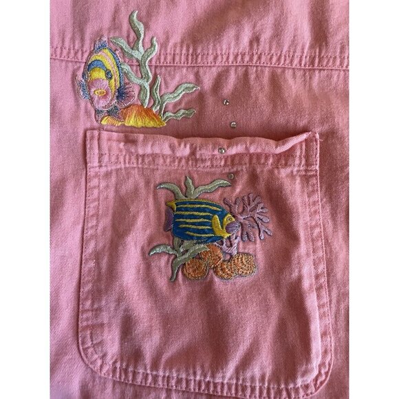 VintageTia Designs Dress Womens Sz L Pink Cotton Embroidered Fish Wearable Art - Picture 11 of 11